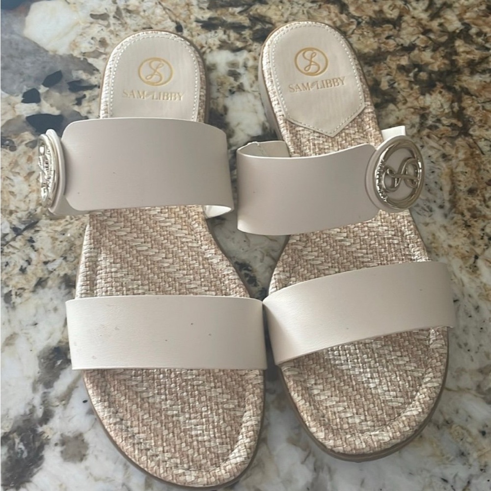 Sam & Libby Women's Beige Slide Sandals